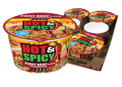 Nissin Hot and Spicy Fiery Beef Bowl steaming to upgrade quick lunches.
