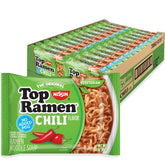 Nissin Top Ramen Chili bowl steaming, a quick ready-to-eat meal.
