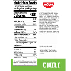 Nissin Top Ramen Chili 24-pack, ideal bulk pantry staple.