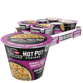 NISSIN Top Ramen Hot Pot Fusions ingredients showcase fresh veggies and broth for a flavorful meal.