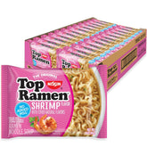 NISSIN Top Ramen Shrimp packaging showing a 24-pack for quick meals