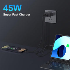 Niubil 45W charger side angle highlighting compact travel-friendly design.
