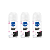 NIVEA Black & White Invisible Roll-On bottle-front in a 3-pack for on-the-go freshness