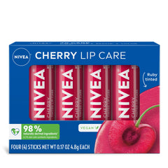 NIVEA Cherry Lip Care four-pack with ruby tint and moisture