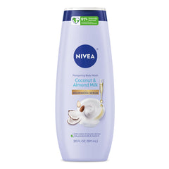 NIVEA Coconut and Almond Milk Body Wash bottle showing nourishing serum for daily cleansing