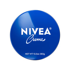 NIVEA Creme body-face-hand tin shown for multi-use hydration across skin areas.