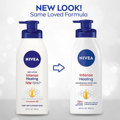 NIVEA Intense Healing Lotion pump bottle closeup for quick application.