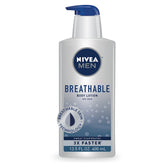 NIVEA MEN Breathable Body Lotion bottle shows long-lasting hydration and fresh feel.