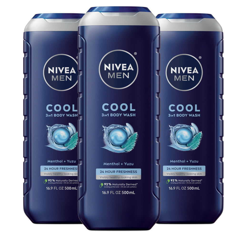 NIVEA MEN Cool Body Wash bottle closeup with icy menthol refresh