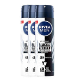 NIVEA Men Invisible Black & White Original spray bottle prevents white marks on black fabrics.