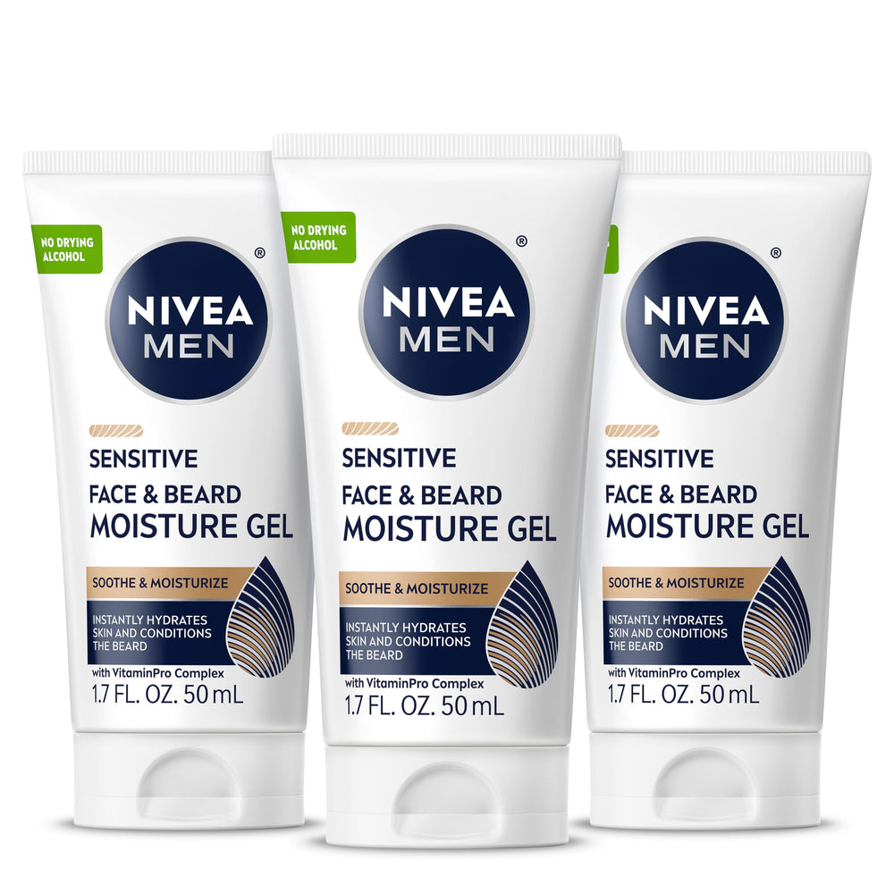 NIVEA MEN Sensitive Moisture Gel tubes front view hydrate skin and soften beard.