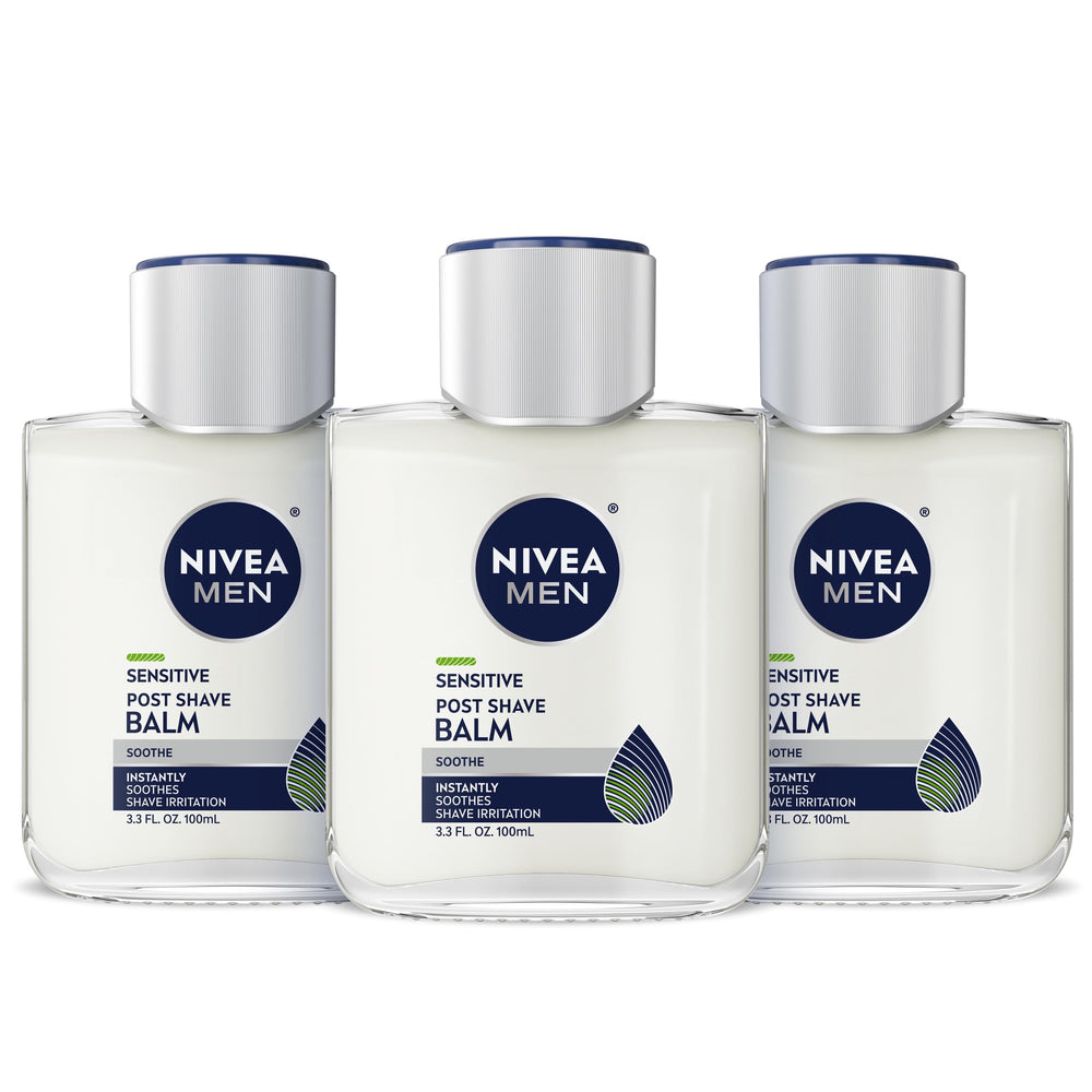 NIVEA MEN Sensitive Post Shave Balm bottle showing VitaminPro Complex for calm skin