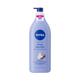 NIVEA Shea Nourish bottle with pump for easy application and long-lasting hydration.