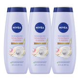 NIVEA White Peach and Jasmine body wash bottle front for a refreshing cleanse.
