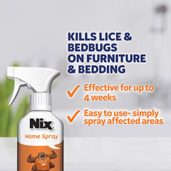 Nix Home Defense Spray near furniture provides pest protection.