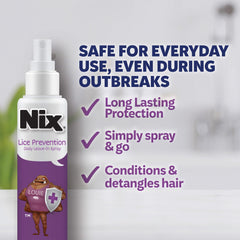 Nix Lice Prevention Daily Leave-In Spray bottle provides ongoing protection.