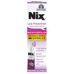 Nix Lice Prevention spray bottle shown for daily protection against lice