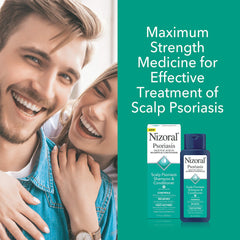 Nizoral psoriasis shampoo demonstrating flakes reduction on scalp.