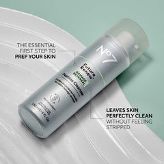 No7 Future Renew cleanser shown on wet hands for easy rinse-off after cleansing.
