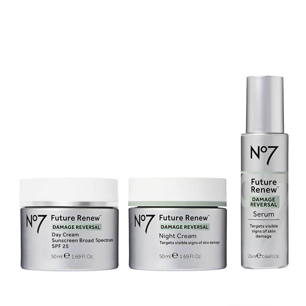 No7 Future Renew Serum bottle for daily use, brightening and revitalizing skin.