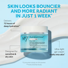 Close-up of No7 HydraLuminous+ gel texture for daily moisturization
