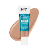No7 Protect and Perfect foundation bottle in Cool Beige with SPF 50 for daily sun protection.