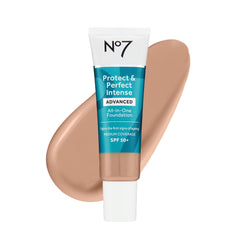 No7 Protect and Perfect foundation bottle in Cool Beige with SPF 50 for daily sun protection.