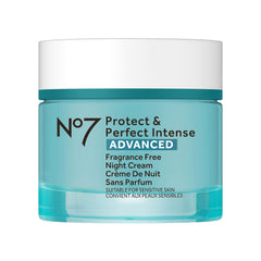 No7 Protect & Perfect Night Cream fragrance-free bottle ready for night-time skincare.