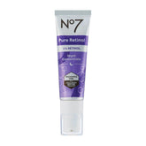 No7 Pure Retinol Night Concentrate bottle on vanity, promoting smoother skin texture overnight