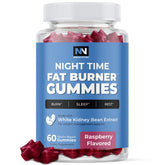 Nobi Nutrition Night Time Fat Burner gummies bottle promotes evening metabolism support.