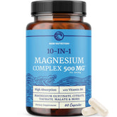 Nobi Nutrition 10 in 1 Magnesium bottle shows multi-form blend for broad mineral support.