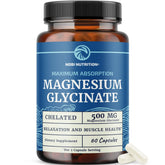 Nobi Nutrition magnesium glycinate bottle highlighting high absorption formula.