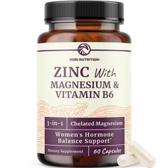 Nobi Nutrition Zinc Magnesium B6 bottle front highlighting hormone balance potential