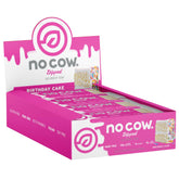 No Cow upgraded birthday cake bar front view showcases packaging and 20g protein