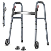 Noerishia folding walker side view with adjustable height for comfort.