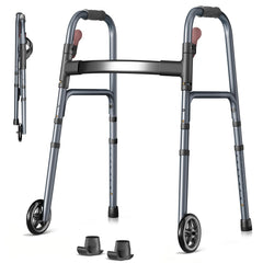 Noerishia folding walker side view with adjustable height for comfort.