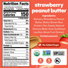 Organic strawberry peanut butter blend close-up with NOKA branding