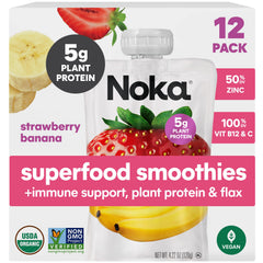 NOKA smoothie pouch Strawberry Banana on-the-go snack with vitamin C.