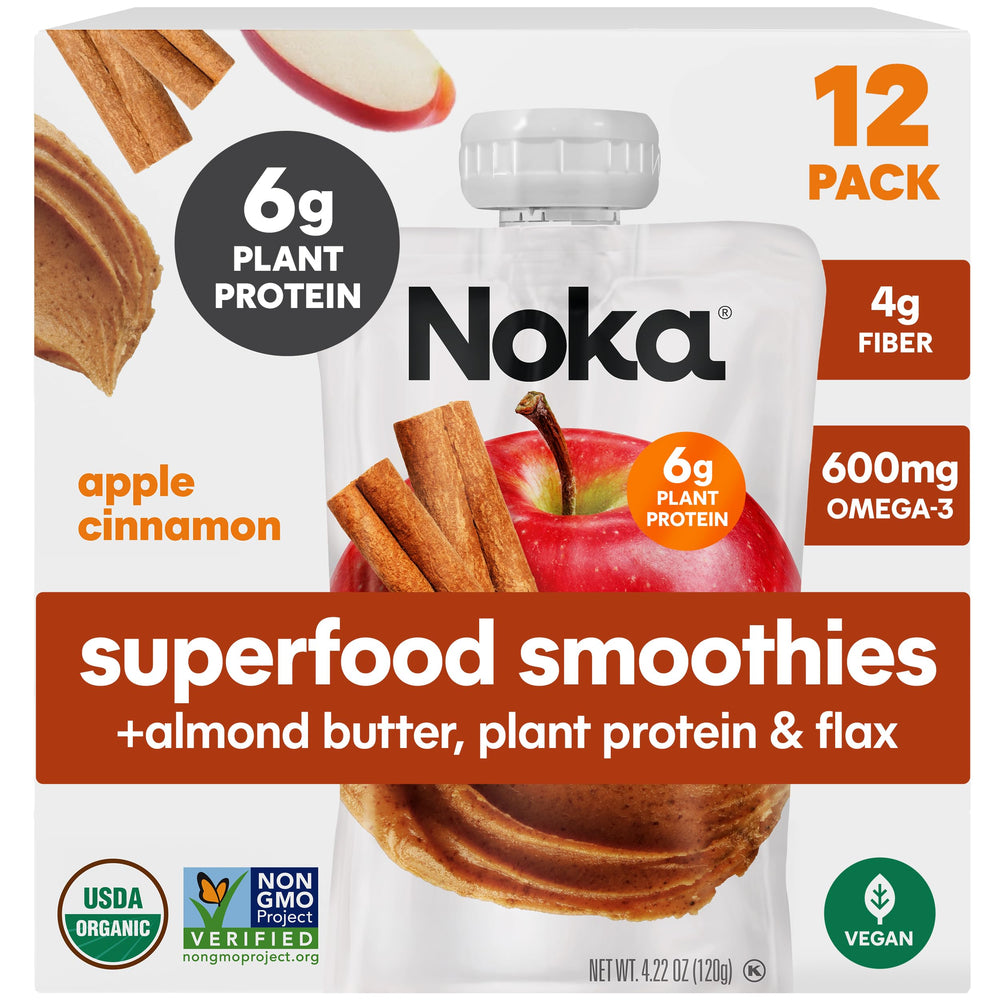 NOKA superfood fruit smoothie pouch pack of 12, convenient on-the-go snack.