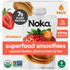 NOKA smoothie pouch featuring strawberry flavor for on-the-go snacking