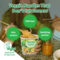 Nongshim Soon Cup Veggie pack-front shows the six-pack convenience.