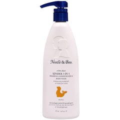 Noodle & Boo Kinder 3-in-1 bottle pour shows gentle wash for baby's hair and skin.