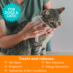 Nootie medicated wipes on dog application area for spot treatment.