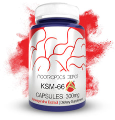 Nootropics Depot KSM-66 Ashwagandha capsules bottle for stress support
