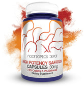 Nootropics Depot saffron capsules bottle for daily use and mood support.