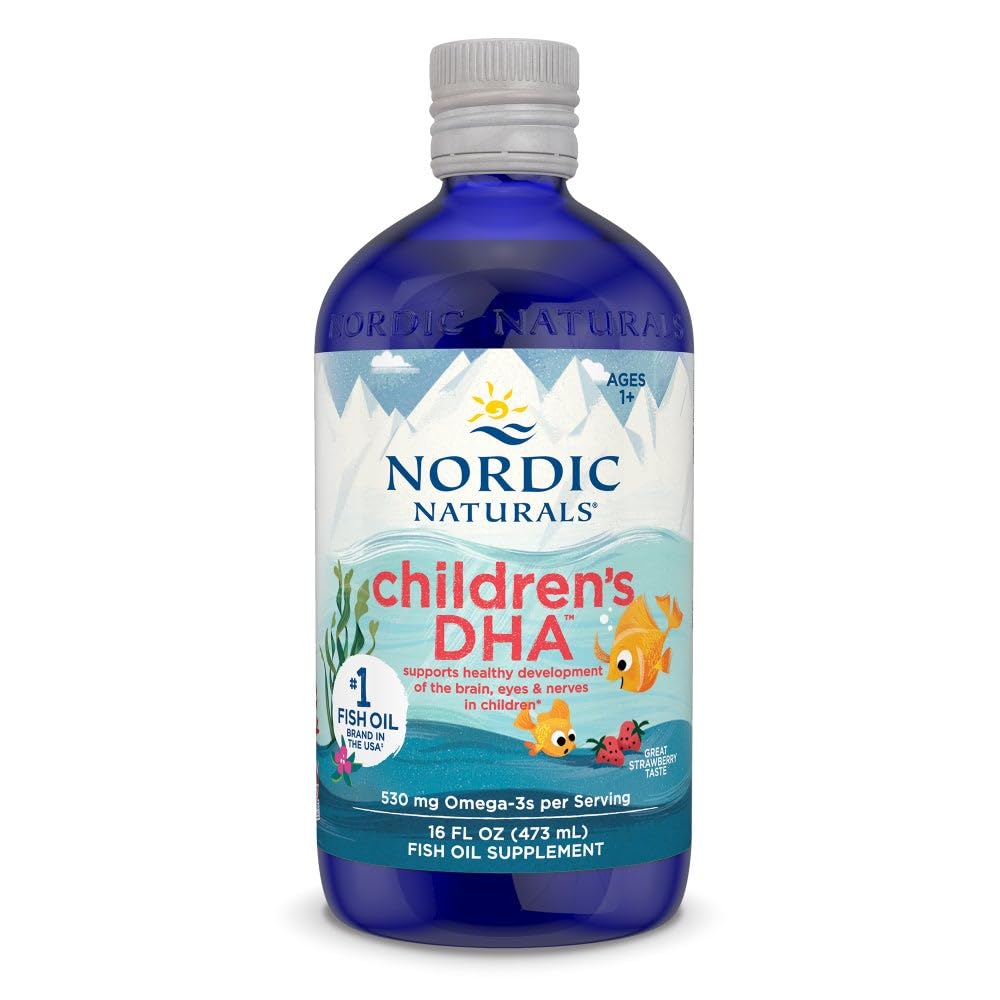 Nordic Naturals Children’s DHA strawberry bottle—kid-friendly omega-3 for daily learning support.