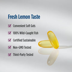 Nordic Naturals Complete Omega lemon bottle with capsules ready to take.