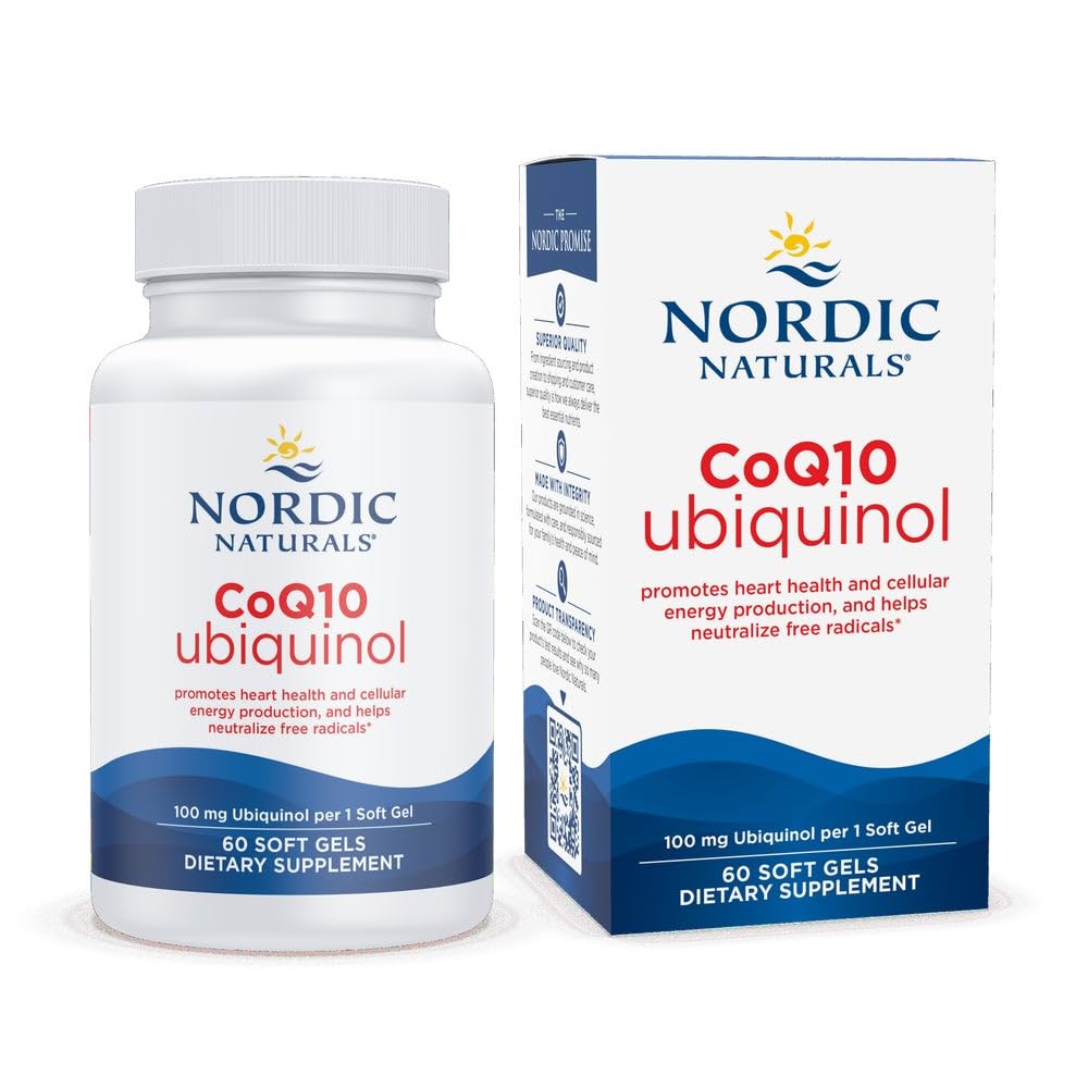 Nordic Naturals CoQ10 ubiquinol mini soft gels bottle front for daily energy support.