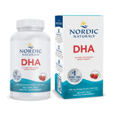 Nordic Naturals DHA Strawberry soft gels bottle shows brain-friendly omega-3 support