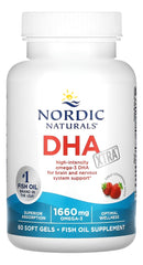 Nordic Naturals DHA Xtra Strawberry soft gels pouring